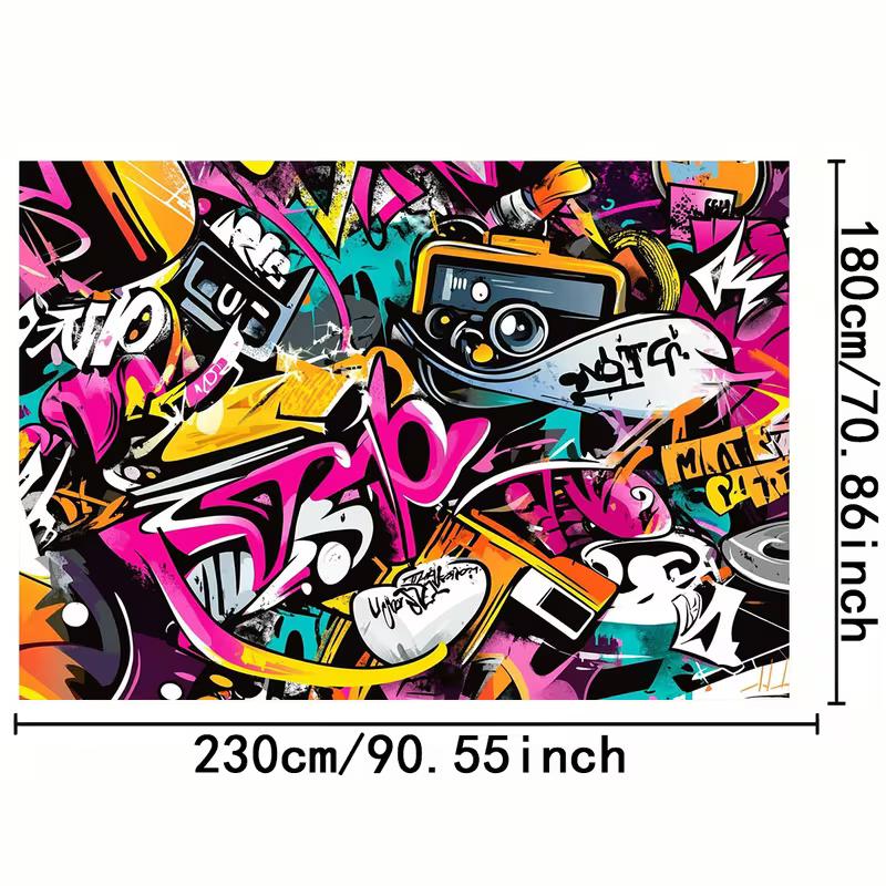 Sfondo Grafite Urbana 2D, Sfondo con Elementi di Street Art Rosa & Giallo, Fotocamera e Musica