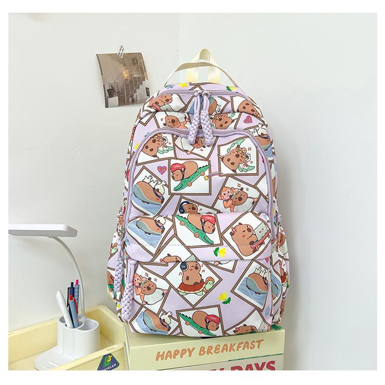 

Школьный рюкзак в студенческом стиле для средней и старшей школы, милый мультяшный школьный рюкзак, легкий нейлоновый школьный рюкзак с принтом капибары, женский рюкзак фиолетовый