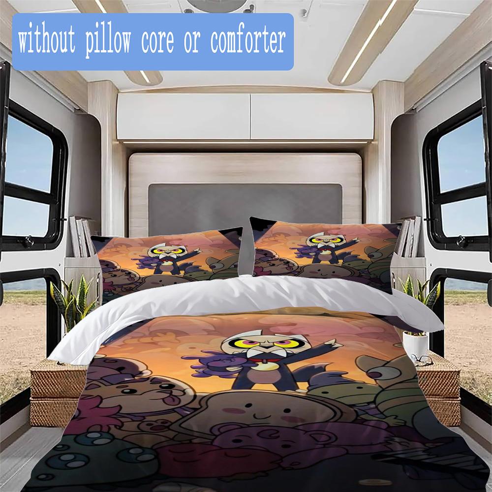 Cartoon Owls and Monsters Pattern Bedding,Quilt Set Quilt Cover Pillowcase Home Birthday Gift (1*duvet cover+2*pillowcase,without core)ZSJT0917245