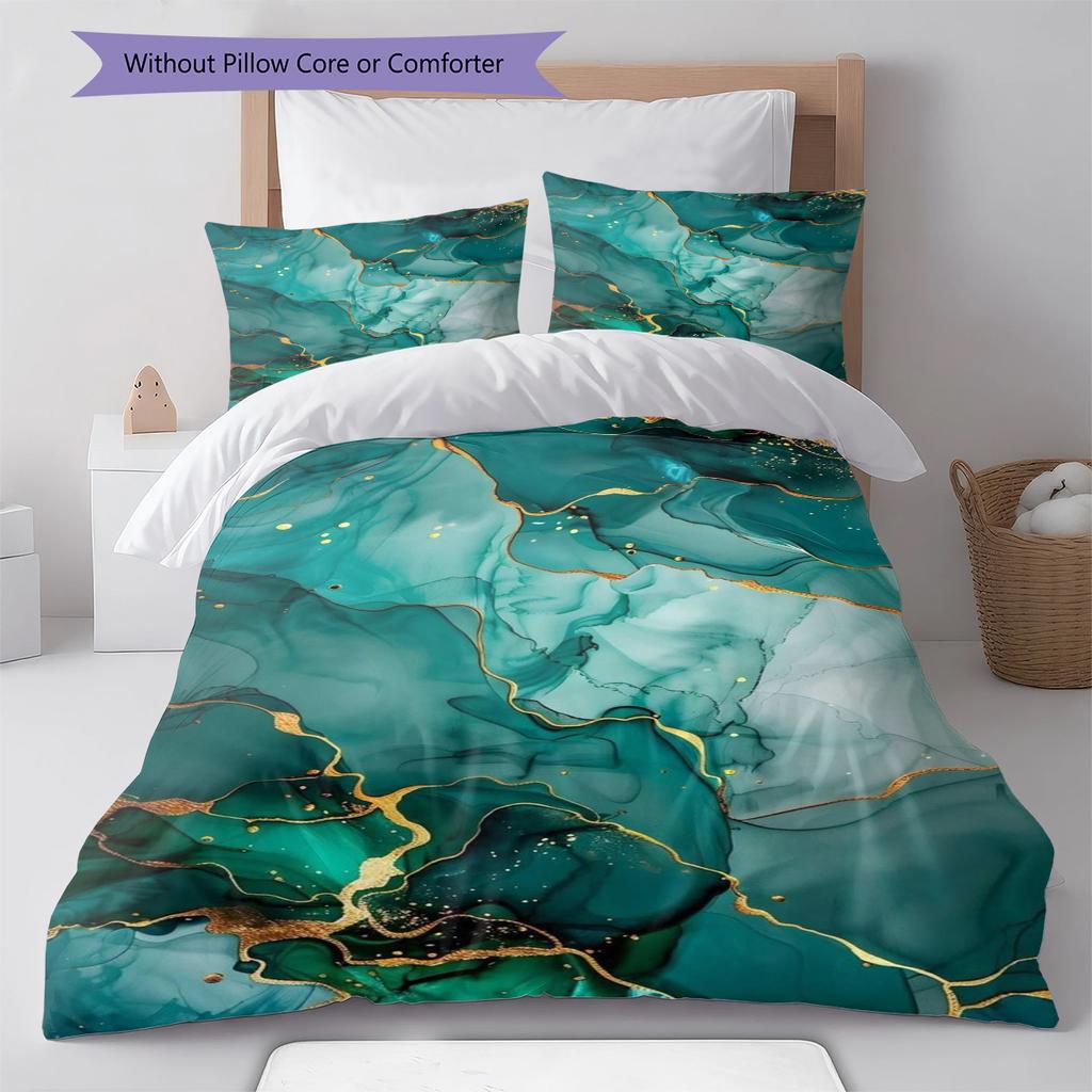 Green Marble Pattern Bedding Quilt Set Quilt Cover Pillowcase Home Decoration Gift (1 * Duvet Cover + 2 * Pillowcase, Without Core)
