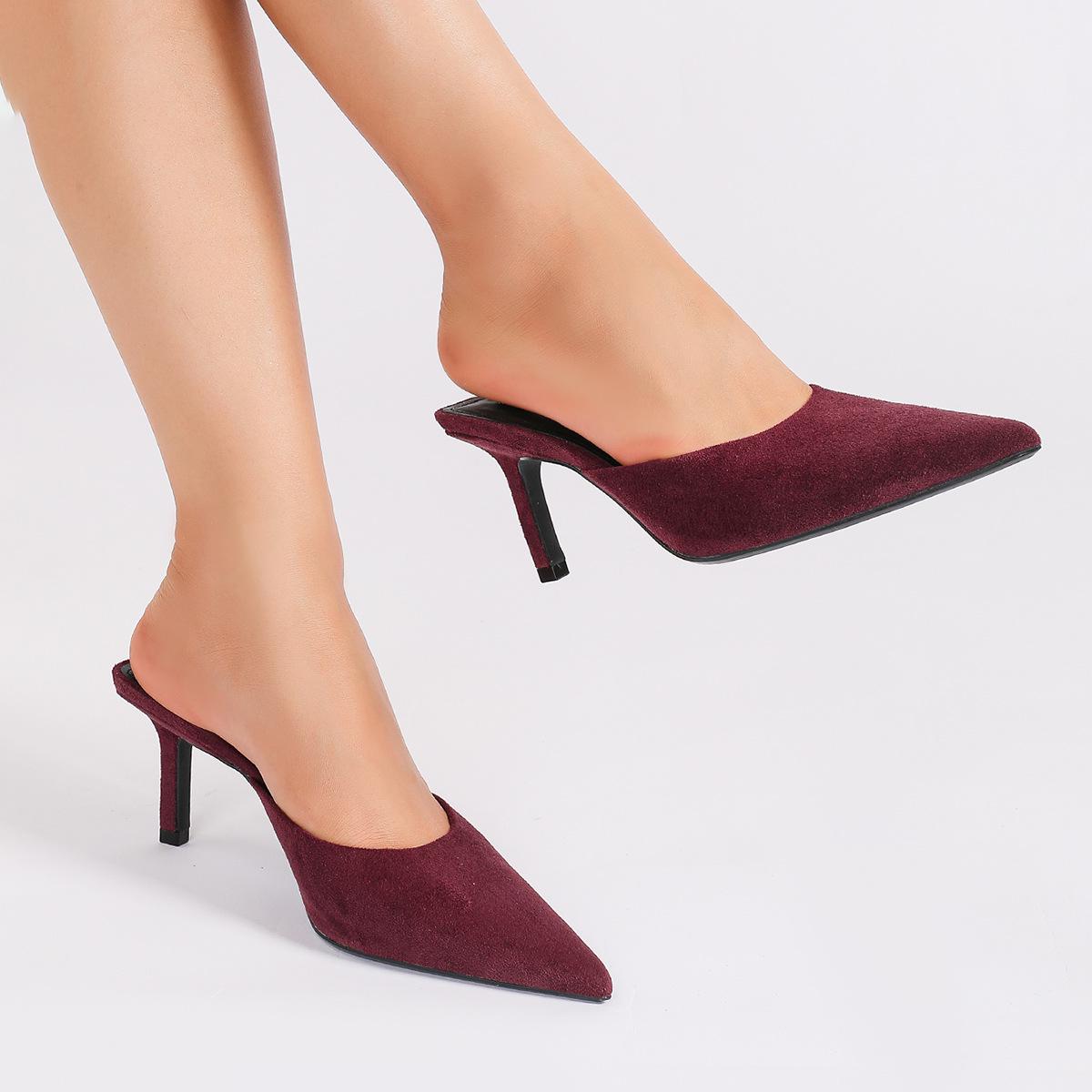 Элегантные французские минималистичные мюли на шпильке с заостренным носом 38 вино красного