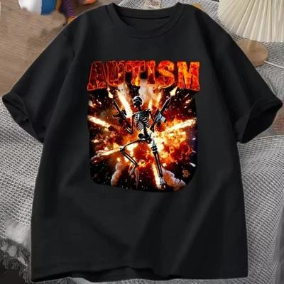 Camiseta de Esqueleto Divertido Autista para Mujer y Hombre, Camiseta Meme de Esqueleto Edgy para Autismo, Camiseta Casual de Manga Corta con Cuello Redondo