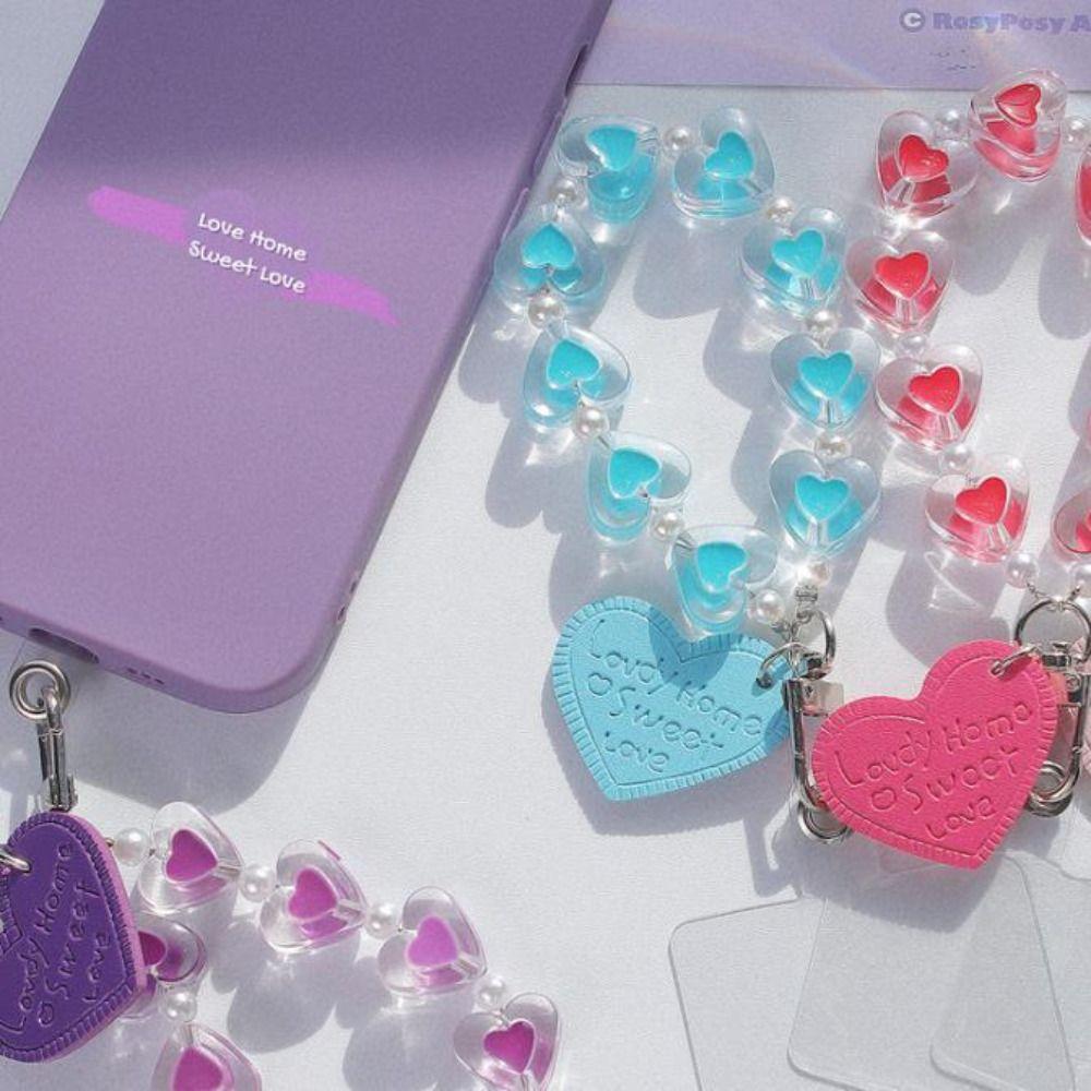 Love Beads Mobile Phone Lanyard Short Style Phone Anti-Lost Bracelet Cellphone Strap  Hanging Cord