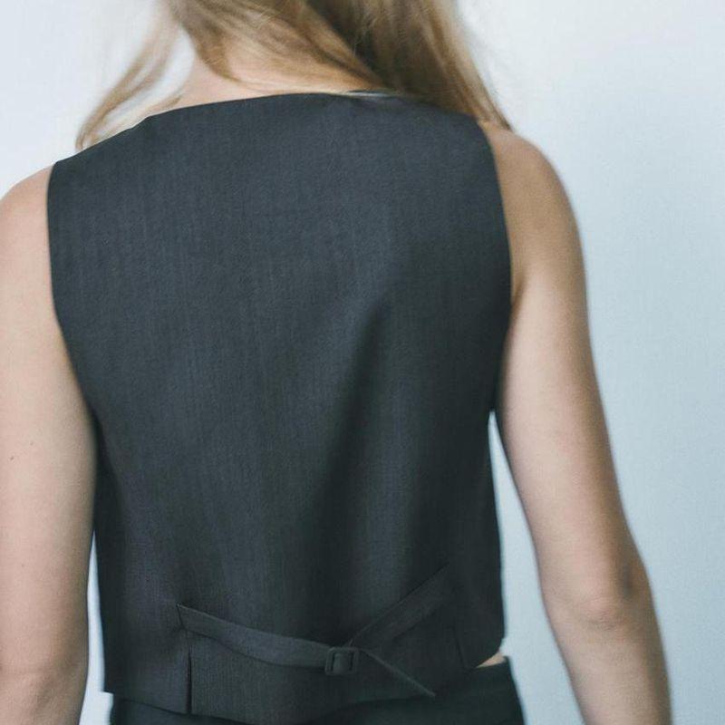 Fall and Winter Pinstripe Sleeveless Suit Vest 4749884 Minimalist Easiest for Match High Waist Wide Leg Pleated Pants 1255539