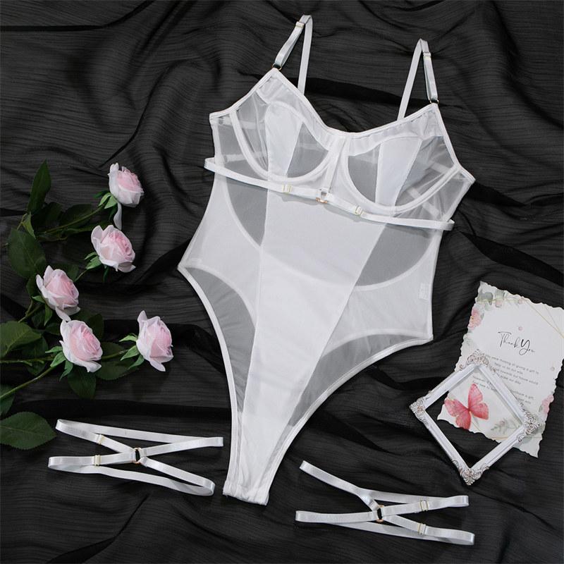 Women Sexy Perspective Temptation Jumpsuit See-through Sexy Lingerie Fashion Bra Thong Set Bodysuit
