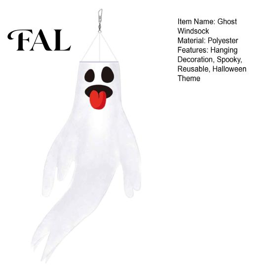 Reusable Party Supplies 44 Inch Halloween Hanging Ghost Windsock, White Flying Ghosts Flag Wind Atmosphere Props Socks for Tree, Outdoor Yard