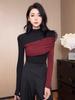 Damenoberteil im koreanischen Stil mit Farbblock-Rollkragen und langen Ärmeln - Herbst-/Winterkollektion 2025