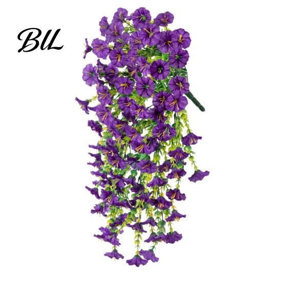 Künstliche Blumen Tischdekoration Künstliche Blumen für den Außenbereich, Hängende Prunkwinde mit Eukalyptusblättern, UV-beständige Pflanzen für Zuhause, Petunien