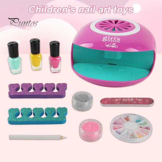 გოგონების ფრჩხილის ლაქის ნაკრები საბავშვო სათამაშო 3-ში 1 ფრჩხილის საშრობი კალამი პოლონური ბრჭყვიალა შარმ ნაკრები უსაფრთხო ბუნებრივი საშრობი შესანახი მაგიდა 10-12 მანიკური ფრჩხილების ნაკრები