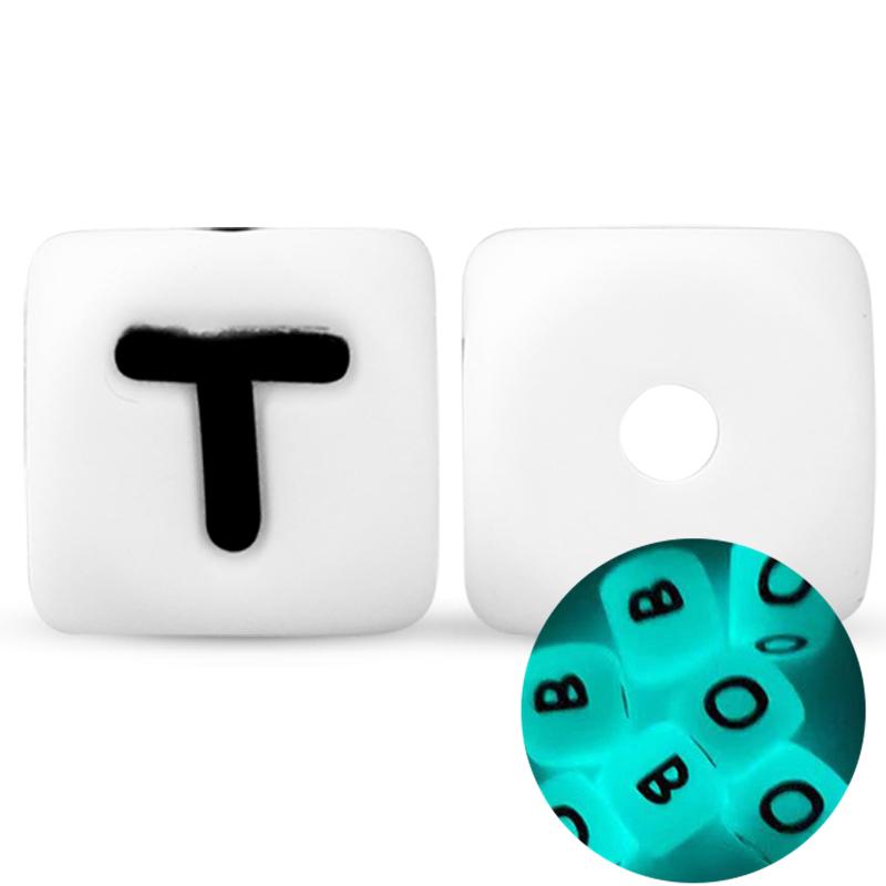 50Pcs 12mm Glow In the Dark English Alphabet Letter Beads Luminous Silicone Letters Beads for Baby Teething Chew Toy Shower Gift