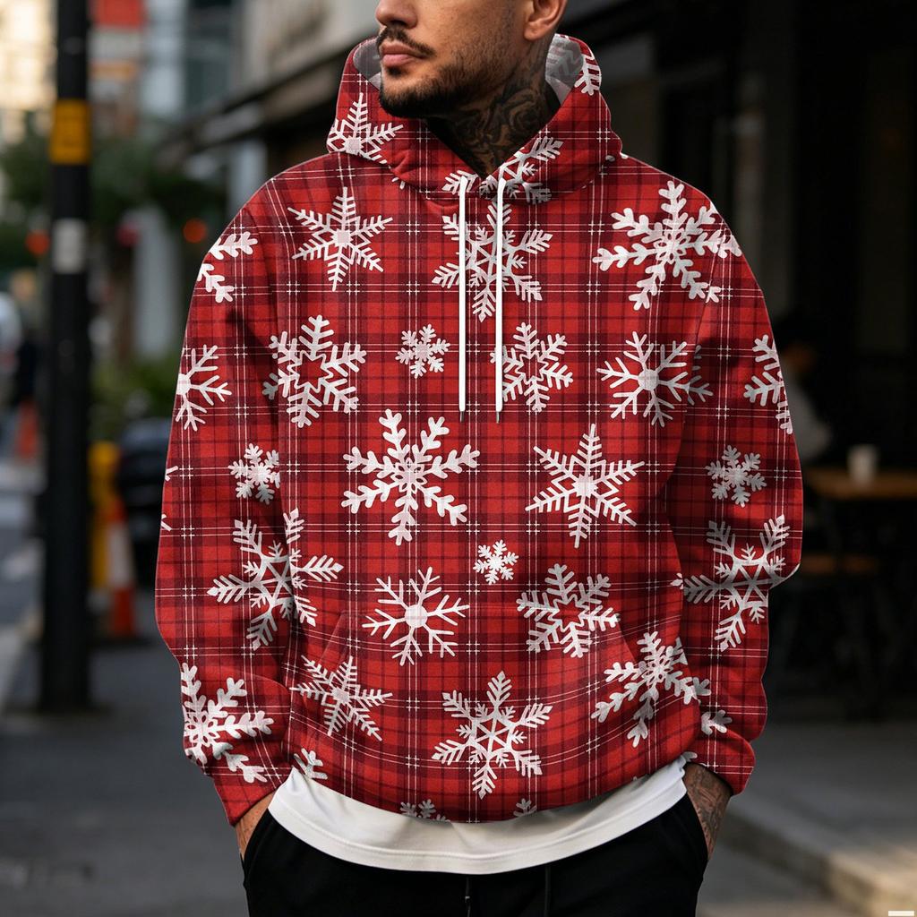 Men's Christmas Print Hoodie, Loose Fit Casual Sweatshirt with Large Pockets