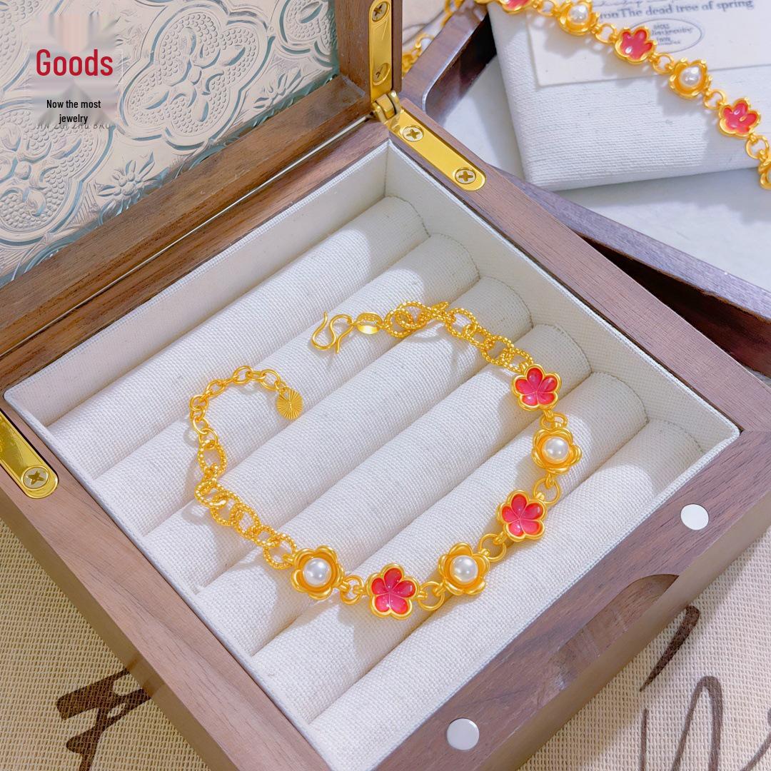 

Gold Shop Red Makeup Pearl Flower Women s Bracelet - Fashionable Enamel Design