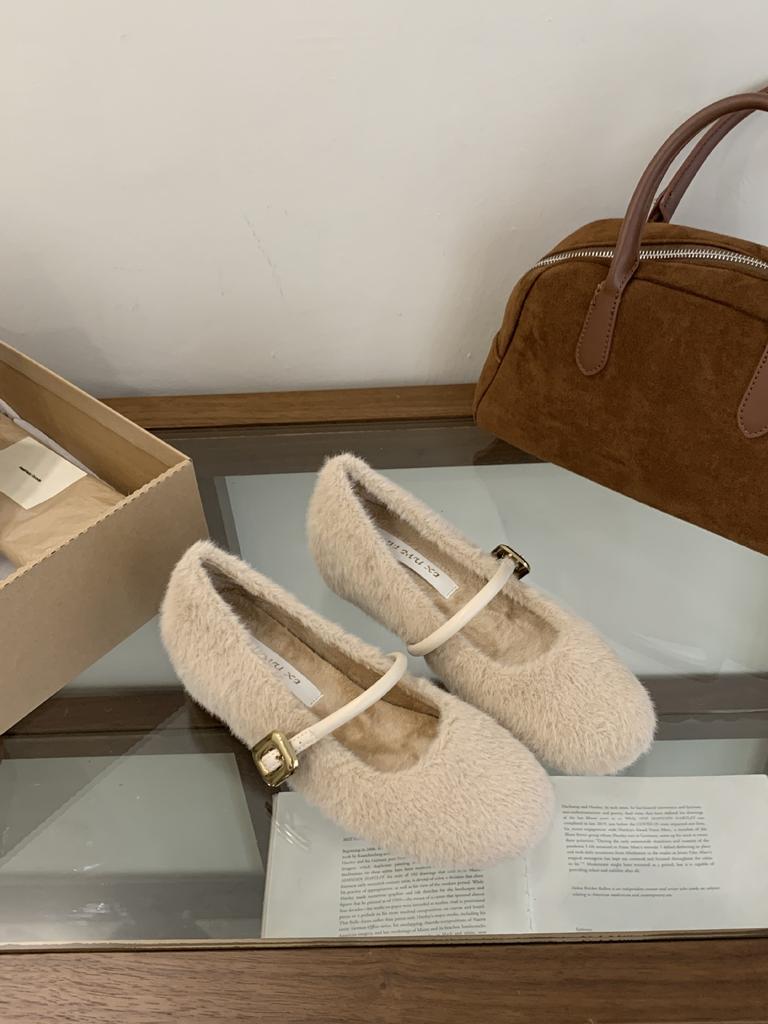 2025 autumn new fluffy shoes plush warm single shoes wedge heel shoes