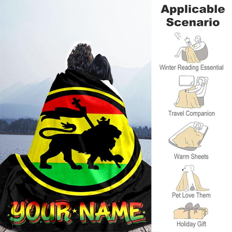 Custom Name Ethiopian Flag Lion Stars Blanket Flannel Blanket for Camping, Hiking, Garden Parties, Picnic Essentials,gift for family and friend