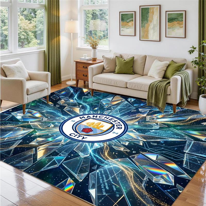 Manchester City Design Crystal Velvet Rug Soft Decorative Mat for Bedroom Entrance