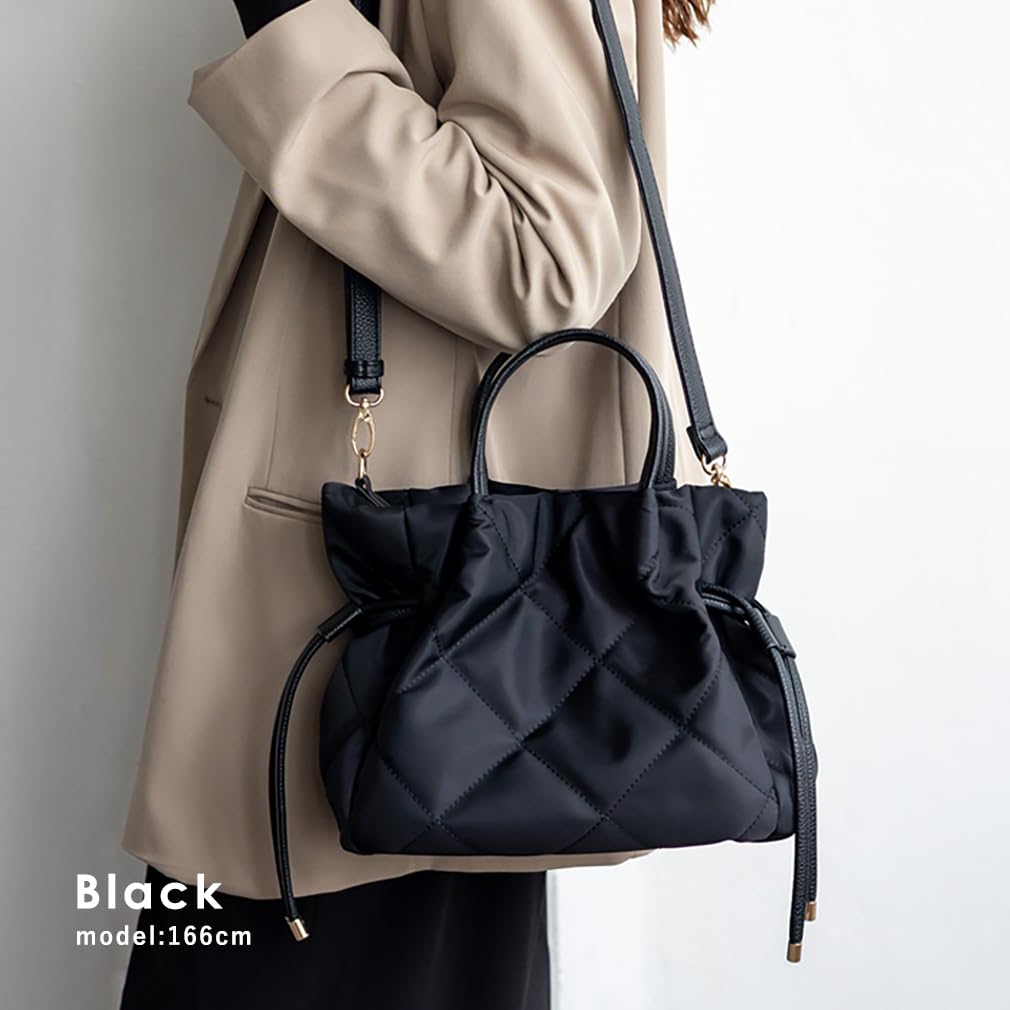 VITAFELICE Damen Handtasche mit Kordelzug, 2-Wege (NSB-30387Z) (Schwarz)