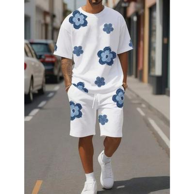 Set Estivo da Uomo Due Pezzi: T-shirt Girocollo Traspirante e Comoda con Pantaloncini Stampati, Casual da Esterno
