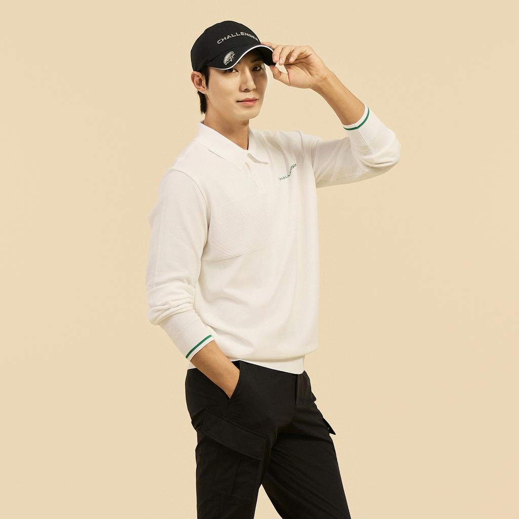 CHALLENGER Men'S Soft Touch Contrast Y-Collar Knit Pullover White