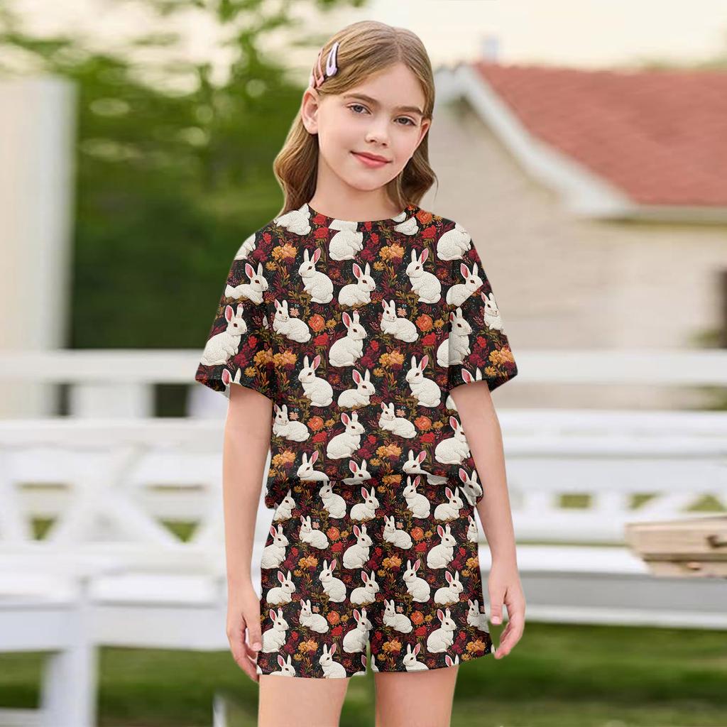 Patriotisches Kinderoutfit - Kurzarm & Shorts 2-teiliges Set für Mädchen Ostertag