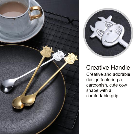 Yousheng Stainless Steel Coffee Spoon, Long Handle with Bull Head Decor, Multifunctional Stirring Spoon for Coffee Milk Tea