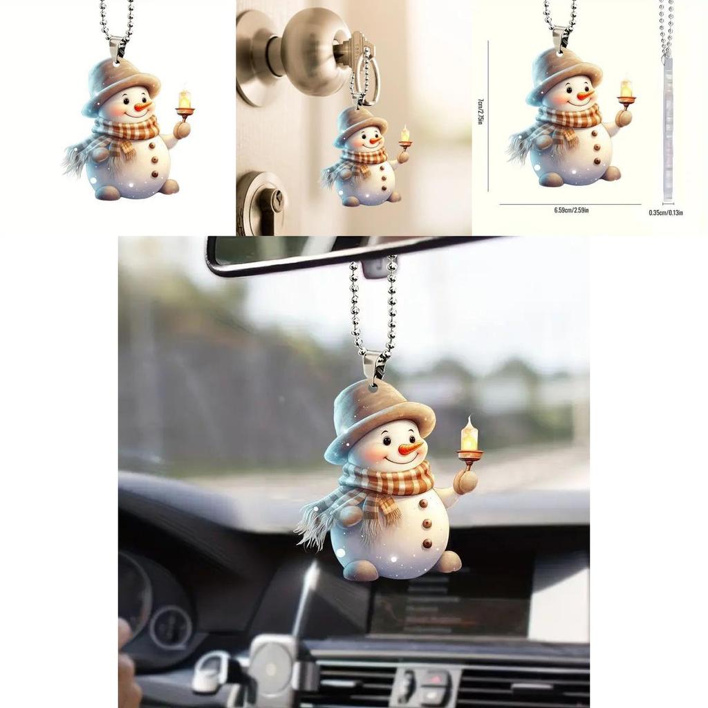 Cute Handheld Candle Snowman Pattern Acrylic Pendant For Christmas Decoration
