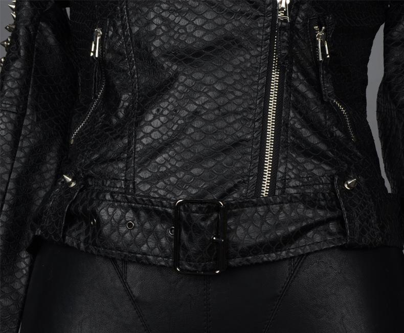 European & American Women's Punk Style Rivet Lapel Faux Sheepskin Motorcycle Jacket for Autumn & Winter