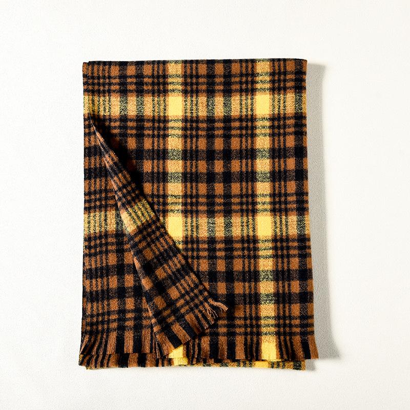 2025 new autumn and winter thickened scarf warm imitation cashmere scarf plaid fringed scarf women's versatile simple scarf