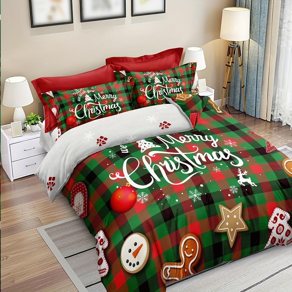 Christmas Theme Duvet Cover Set, Christmas Tree Man Snowflake Print Bedding Set, Soft Comfortable Breathable Duvet Cover
