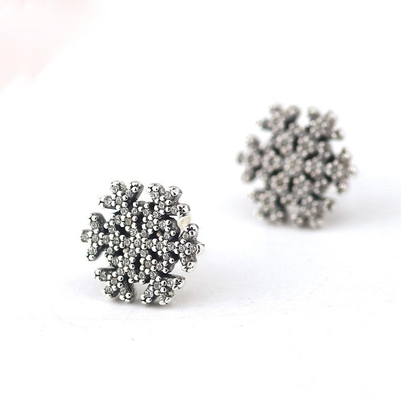 Kolczyki Ślubne Płatki Śniegu Kolczyki Sztyfty z Przezroczystym Kamieniem Modne Kolczyki Damskie Klasyczna Biżuteria ze Srebra Próby 925 Dla Kobiety