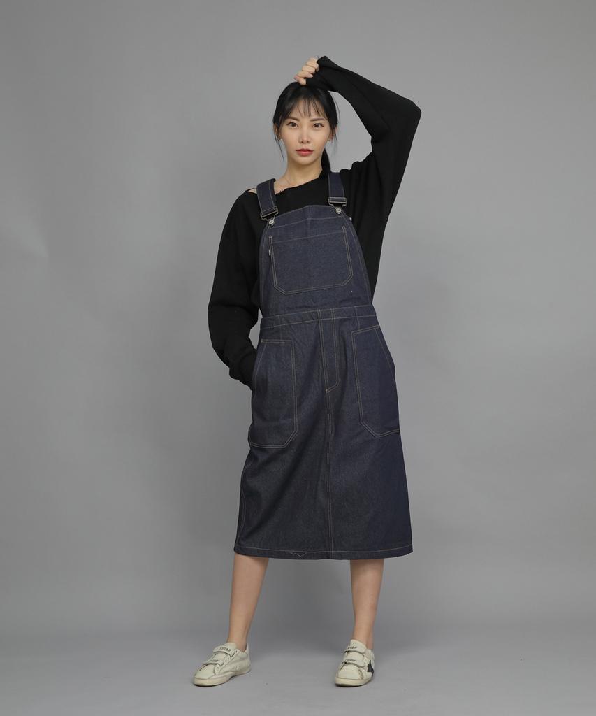 Seinteukeulu Wrinkle Band Overalls Skirt Swb-612 Denim Indigo