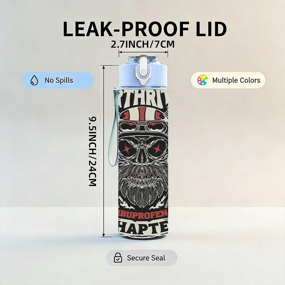 1PC Black Skull Badge 750ml sports water bottle leakproof straw lid outdoor office home