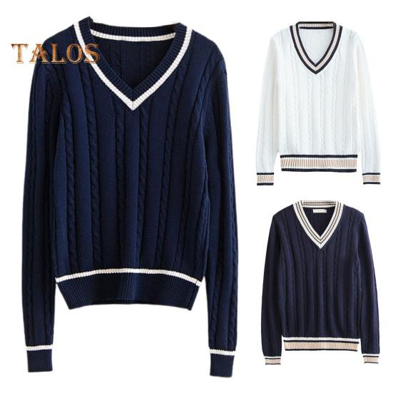 Maglione unisex scollo a V manica lunga coppie uniformi scolastiche vestibilità ampia design color-blocking trama intrecciata stile preppy maglie a maglia