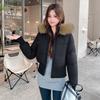Womens Short Puffer Coat With Detachable Faux Fur Collar Winter Warm Thick Cotton-Padded Jacket Small Stature