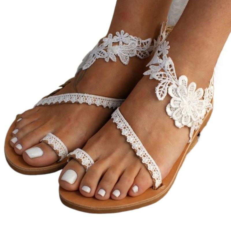 New Flat Shoes Summer Fashion Versatile Women Shoe Solid Color Flowers Simple Retro Sandals Lightweight Elegant Daily Slippers