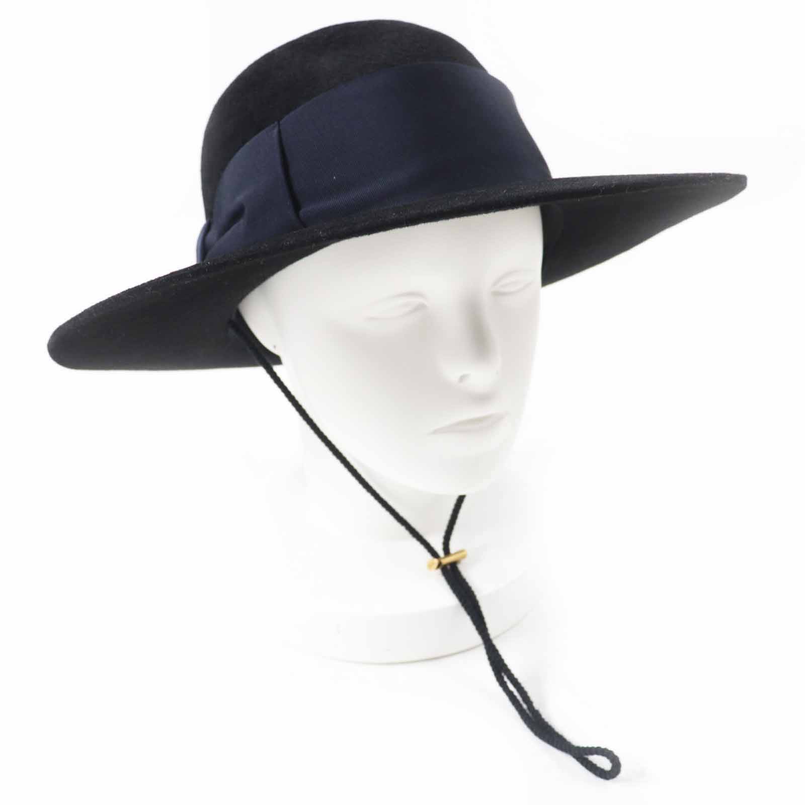 

Excellent GUCCI hat Rabbit felt wide brim black dark navy wool Women XL Used