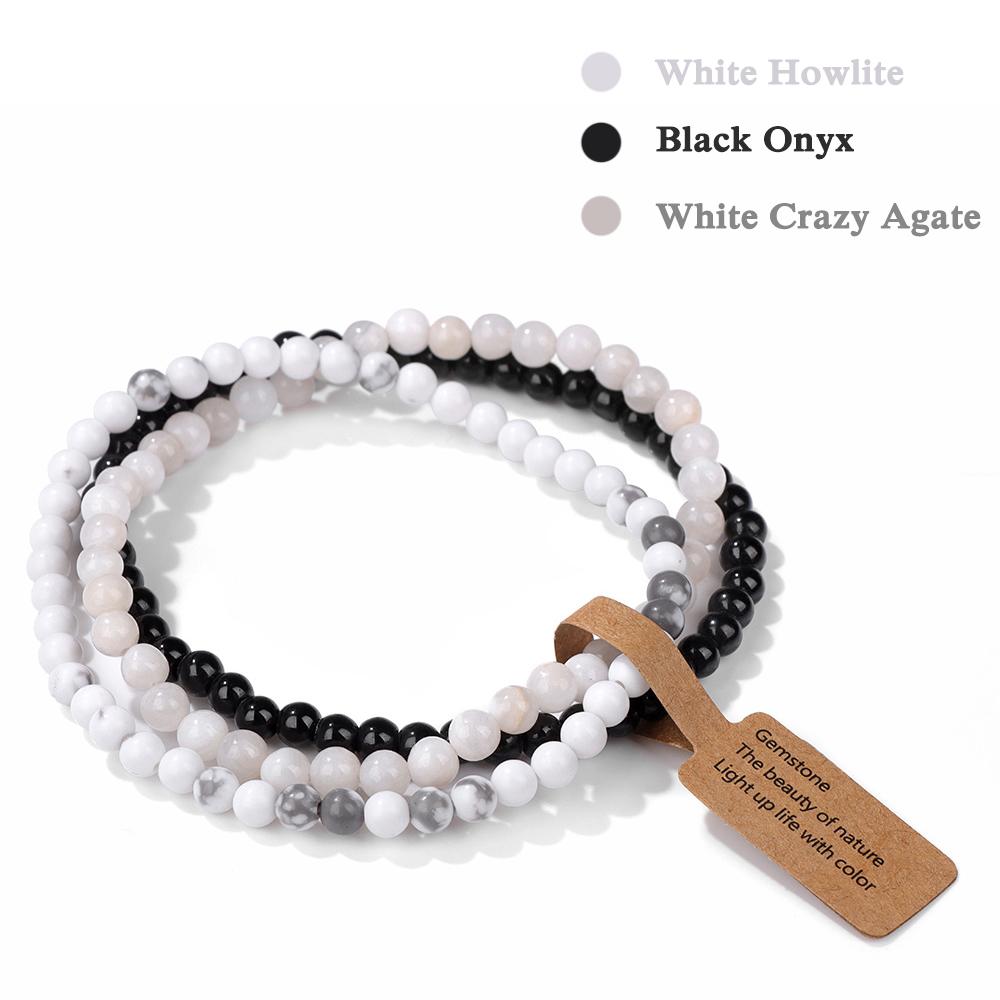 3Pcs/set Natural Green Stone Bracelet 4mm Moss Agates Black Onyx Cat Eye Beads Elastic Bracelets For Women Men Simple Jewelry