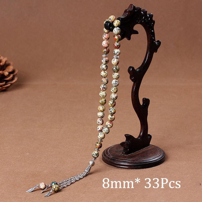 33 Prayer Rosary Beads 8mm Natural Stone Agate Color Optional For Islamic Tasbih Muslim Men Allah Mohammed Meditation Pendant
