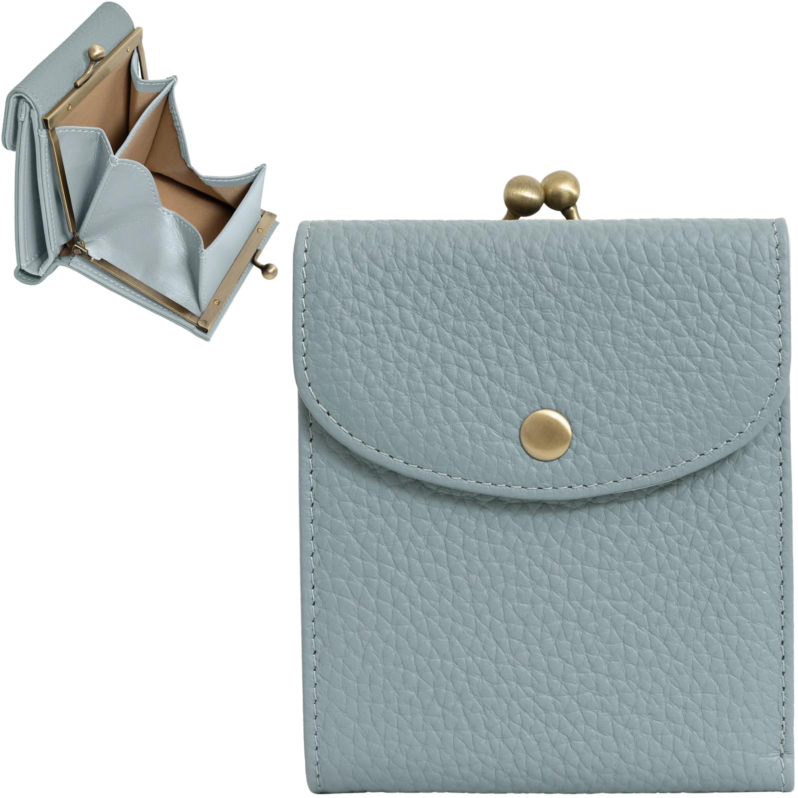 

[RafiCaro] Women s Bi-fold Leather Coin Purse with Box-shaped Coin Compartment, Card Slots, Bill Compartment, Wide Opening, Multiple Compartments, Sma