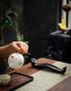 Black Pottery Lotus Leaf & Flower Ceramic Incense Holder - Creative Ruyi Buddha Design for Home Decor