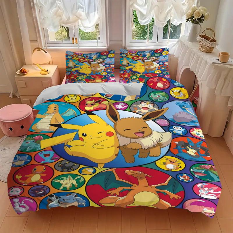 3pcs Pikachu Eevee Duvet Cover Set, 1 Duvet Cover + 1/2 Pillowcases (No Insert),Bedroom Decor, Allseason Comfort yy251021290