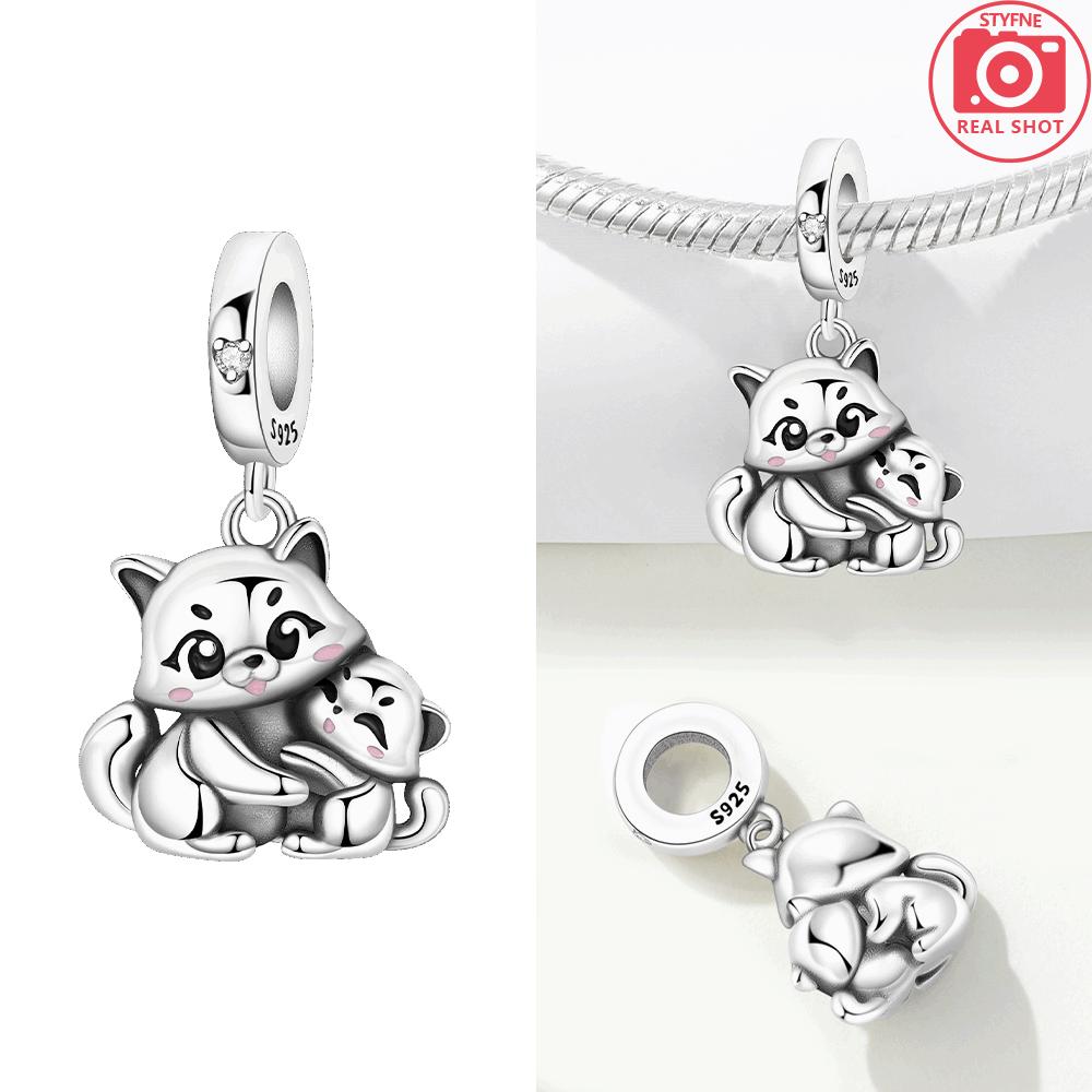 Exquisite Original Copper Adorable Angel Girl Cozy Home Pendant Family Cat Beads Fit Bracelet Women Jewelry Making Gift Diy