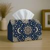 1pc Oriental Geometric Tile Tissue Box Cover,Star Moon Blue Symmetrical High-Quality,Waterproof,Durable,Lightweight,Foldable Storage,Ideal for Living
