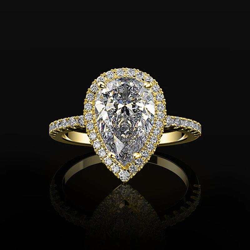 Hot Sale Water Drop Design Women Ring Micro Paved Crystal Zircon Elegant Bridal Wedding Engagement Jewelry Ring for Lover