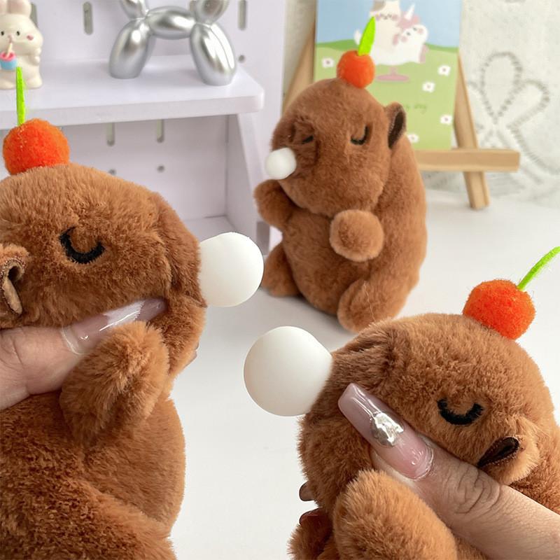 Cute Bubble-blowing Capybara Plush Keychain Soft And Fuzzy Backpack Pendant