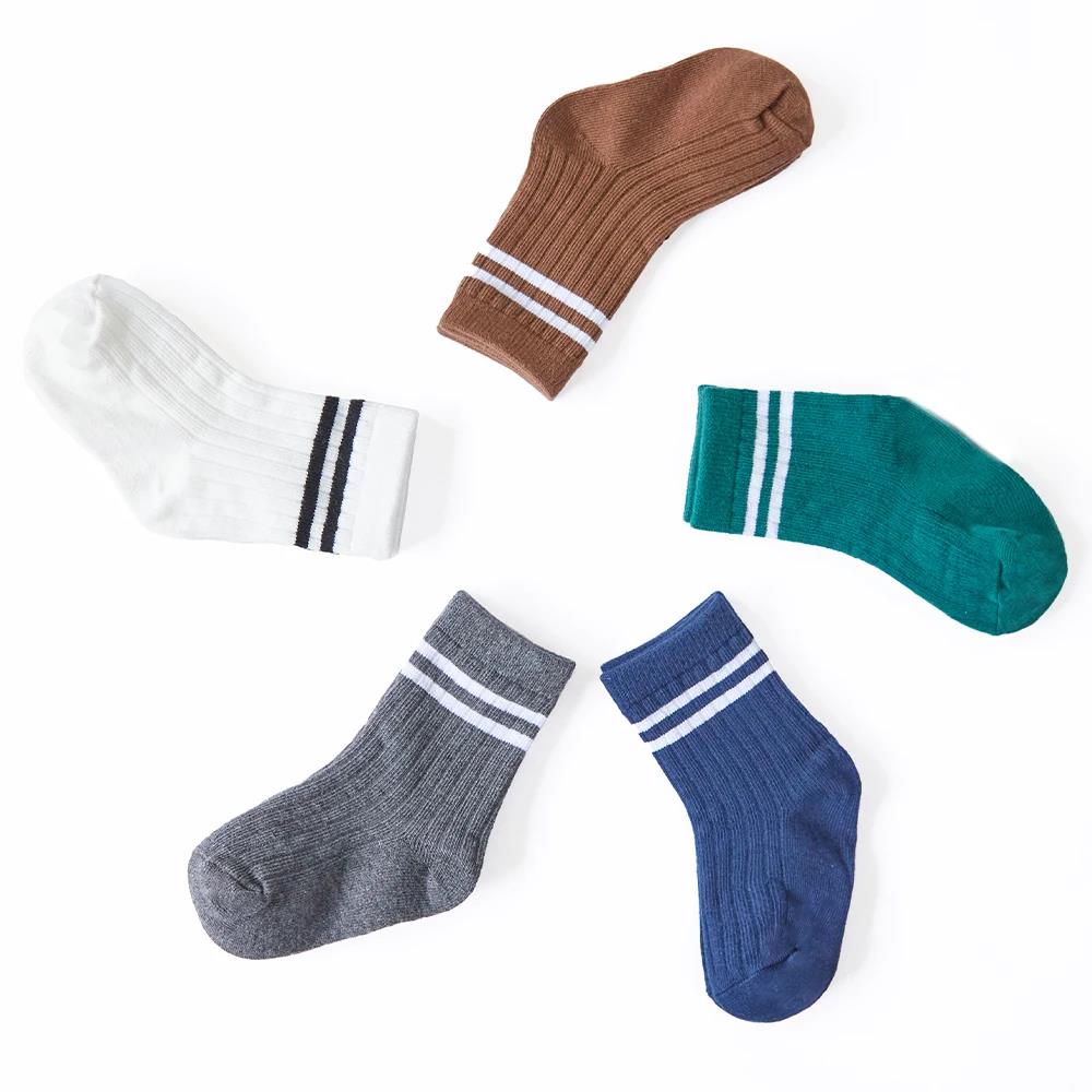 4 Pairs/set Babys Boys Striped Socks Pure Cotton Ribbed Toddler Boys Ankle Socks Pack Soft Kids Accessoies Clothes For 0-5Y Boys