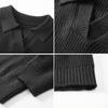 Men Casual Business Loose Long Sleeve Turn Down Collar V Neck Knit Polo Sweater