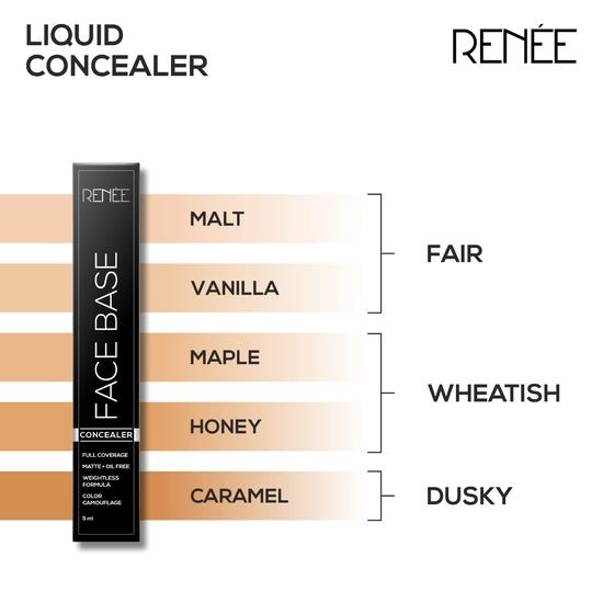 RENEE Face Base Liquid Concealer - Vanilla, 5ml | Enriched With Jojoba, Weightless, Long-lasting, Full Coverage Finish with Easy Blend Formula