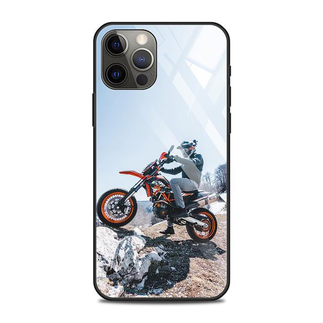 Custodia in vetro temperato per moto da cross e sport per iPhone 12, 11 Pro Max, 13, 12 Mini, Fundas X Xr Xs Max, 8, 7, 6s Plus, Shell Fundas