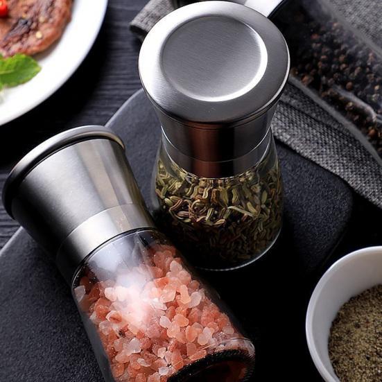 1/2Pcs Pepper Grinder Visible Transparent Glass Ceramic Core Manual Grinder Sea Salt Powder Grinder Seasoning Bottle Jar