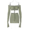 Drawstring Lace up Top Half Skirt Set Drawstring Lace Tops Skirt Suit